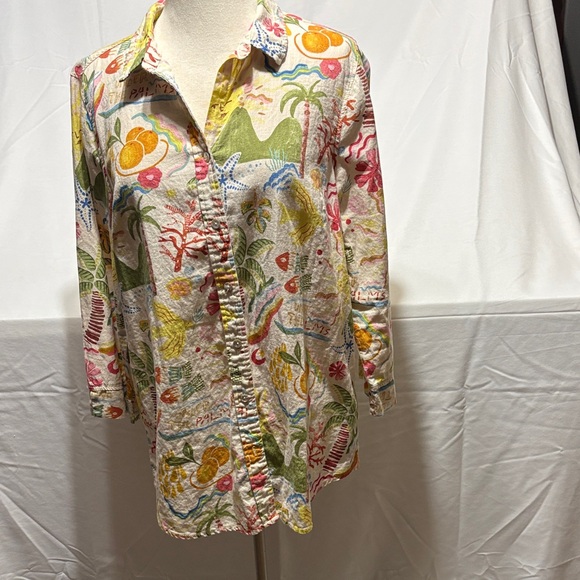 Calypso St. Barth Tops - Calypso St. Barth Colorful Tropical Print Button Down Shirt